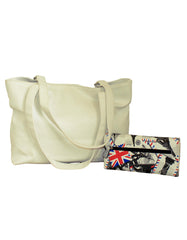 Fino NY-7694+1655-765 Faux Leather Silver Stud Handbag & Purse Set - White