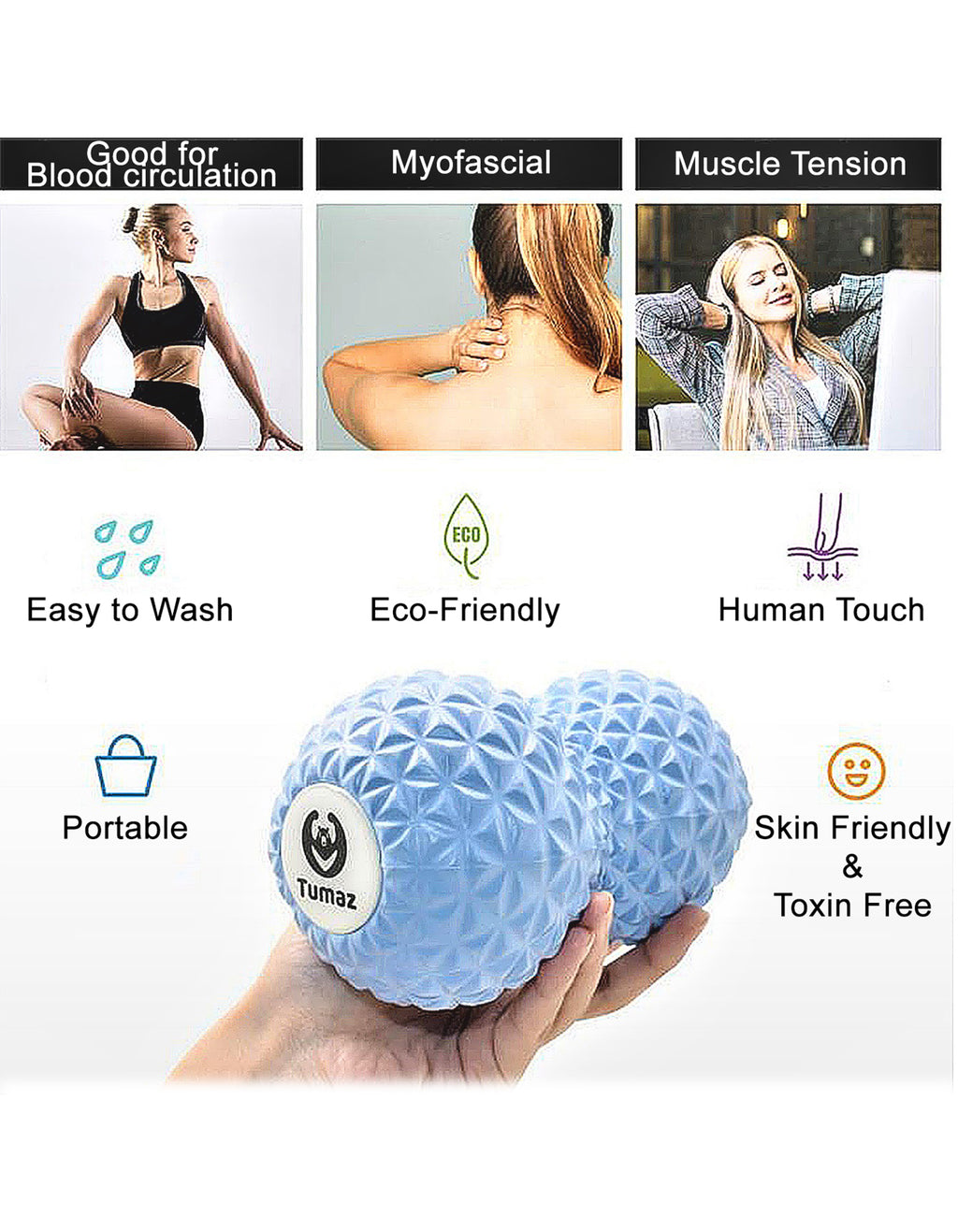 Tumaz Care PB022 Peanut Massage Ball for Myofascial Pain, Deep Tissue and Muscle Knots