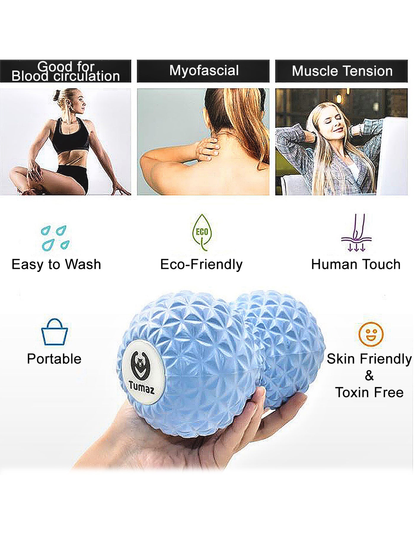 Tumaz Care PB022 Peanut Massage Ball for Myofascial Pain, Deep Tissue and Muscle Knots