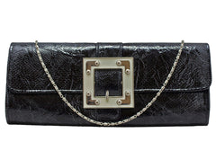 Fino RF-08 Faux Crocodile Patent Leather Buckle Clutch Bag with Chain