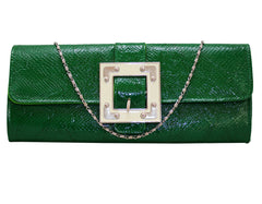 Fino RF-08 Faux Crocodile Patent Leather Buckle Clutch Bag with Chain