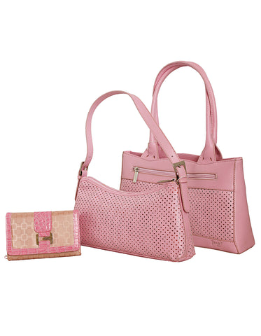 Fino SK-481PK+482+A30-093 Faux Leather Value Pink Shoulder Bag & Purse Set