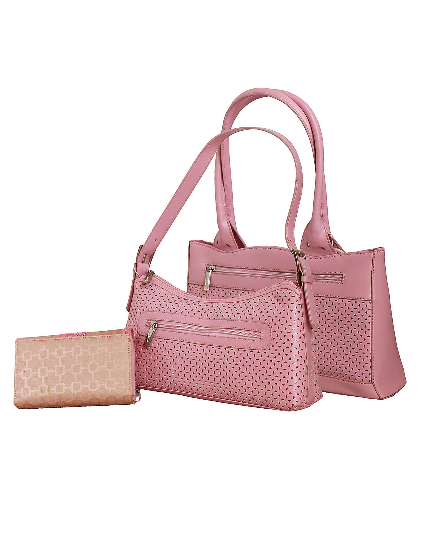 Fino SK-481PK+482+A30-093 Faux Leather Value Pink Shoulder Bag & Purse Set