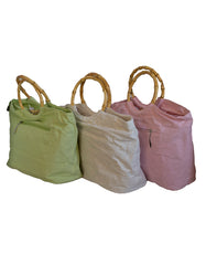 Fino SK-8867 Linen Bamboo Handle Bags- Set of 3