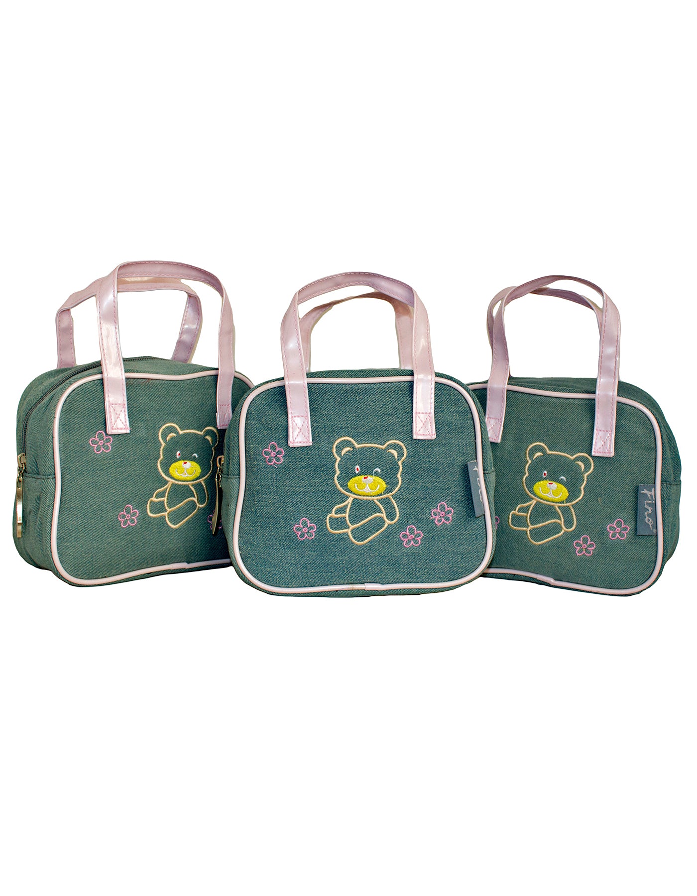 Fino SK-CA8879 Two-Tone Girls Denim with Bear Embroidery Bags - Set of 3
