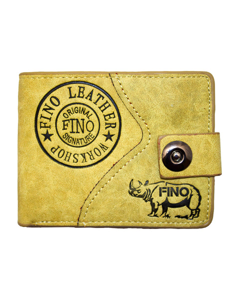 Fino SK-LS083 Faux Leather Rhino Vintage Bifold Wallet - Yellow