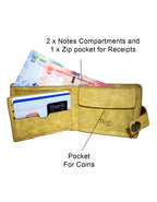 Fino SK-LS083 Faux Leather Rhino Vintage Bifold Wallet - Yellow
