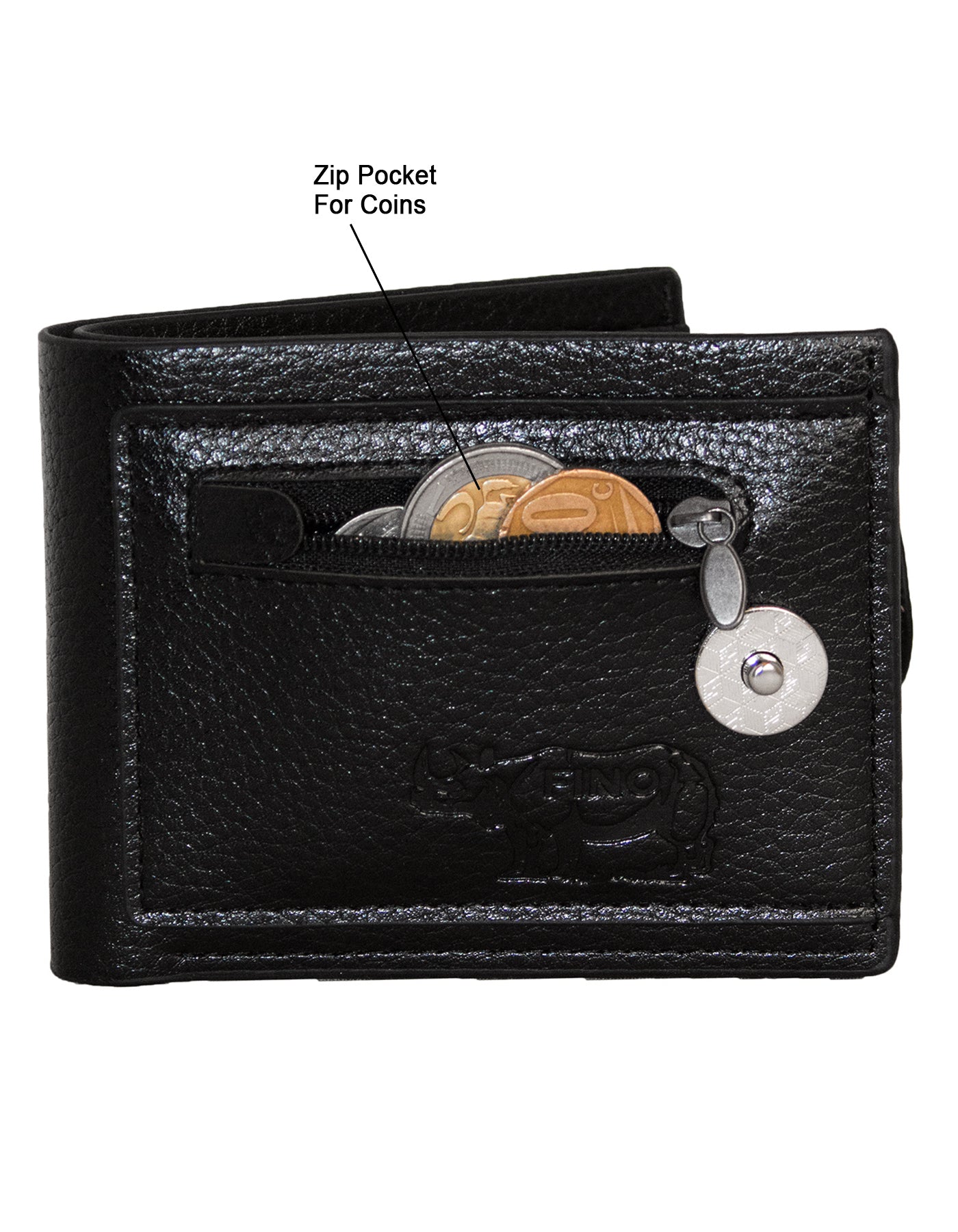 Fino SK-LS093 Faux Leather Men’s Rhino Wallet with Front Zip Coin Pocket