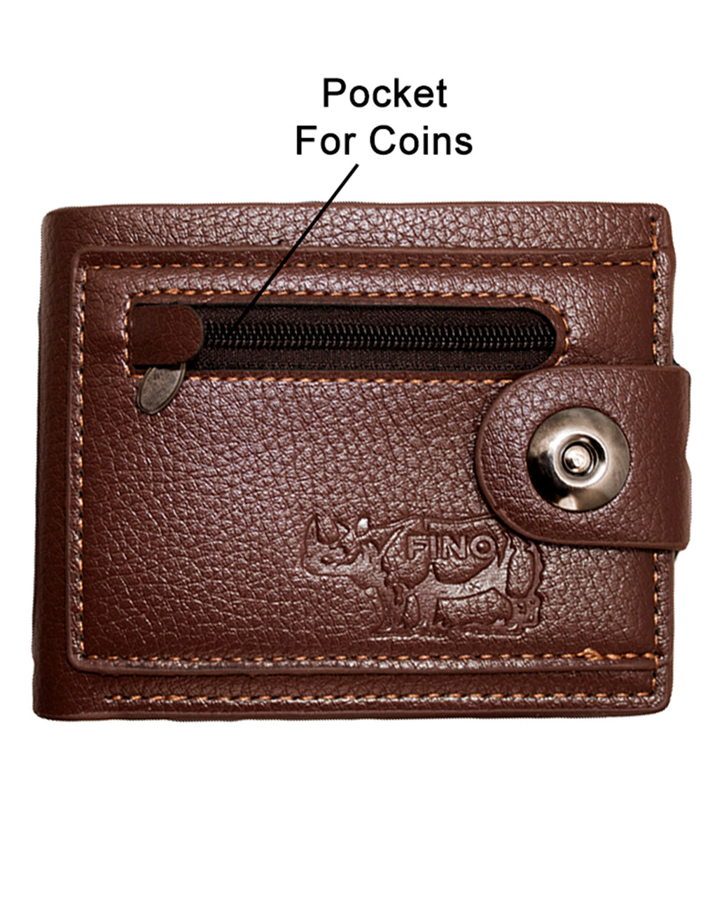 Fino SK-LS093 Faux Leather Men’s Rhino Wallet with Front Zip Coin Pocket