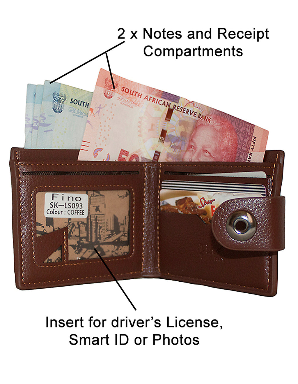 Fino SK-LS093 Faux Leather Men’s Rhino Wallet with Front Zip Coin Pocket