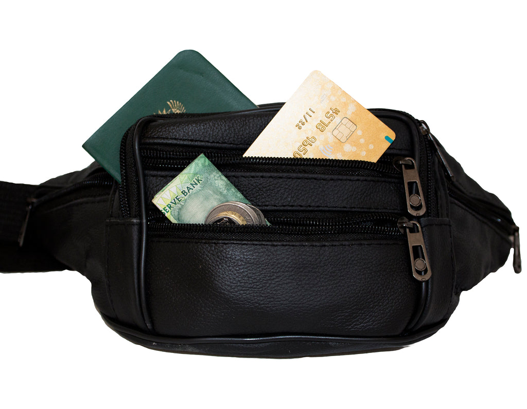 Fino SK-MB2015 Unisex Genuine Leather Chest & Waist Moon Bag - Black