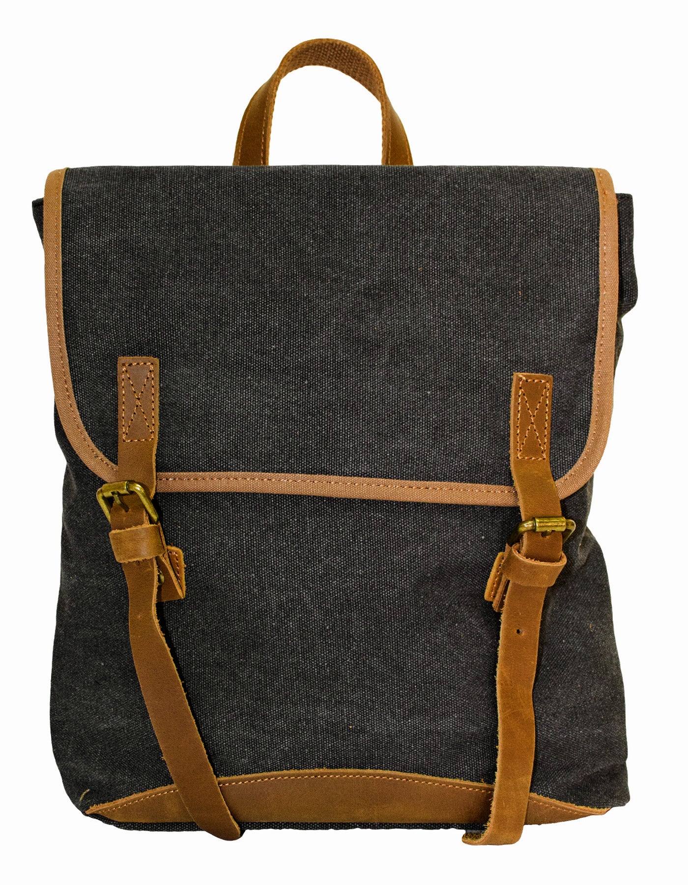 canvas brass leather backpack Fino SL-033 Unisex Canvas and Genuine Leather Backpack with Brass Hard