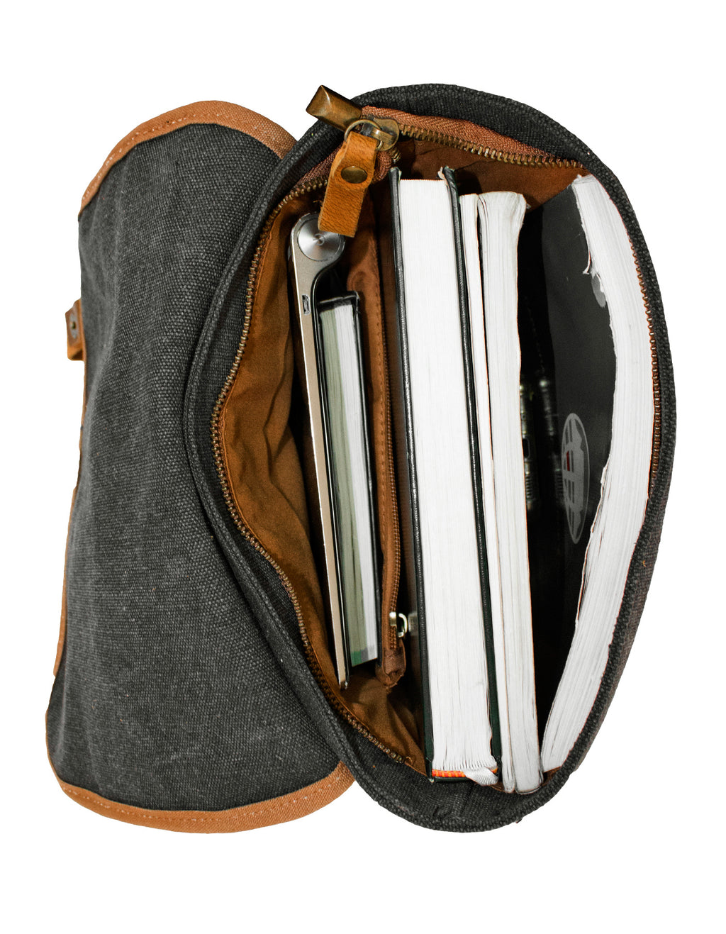 Fino SL-033 Unisex Canvas and Genuine Leather Backpack with Brass Hardware