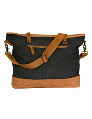 Fino SL-522 Canvas and Genuine Leather Shoulder Bag with Brass Hardware