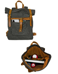 Fino SL-531 Unisex Canvas and Genuine Leather Backpack with Rolled up Closure