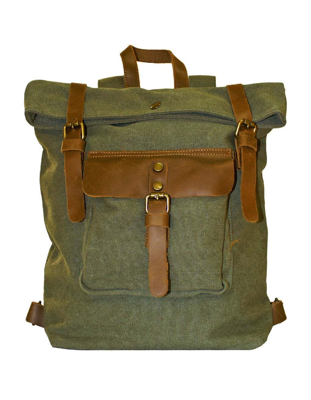 Fino SL-531 Unisex Canvas and Genuine Leather Backpack with Rolled up Closure