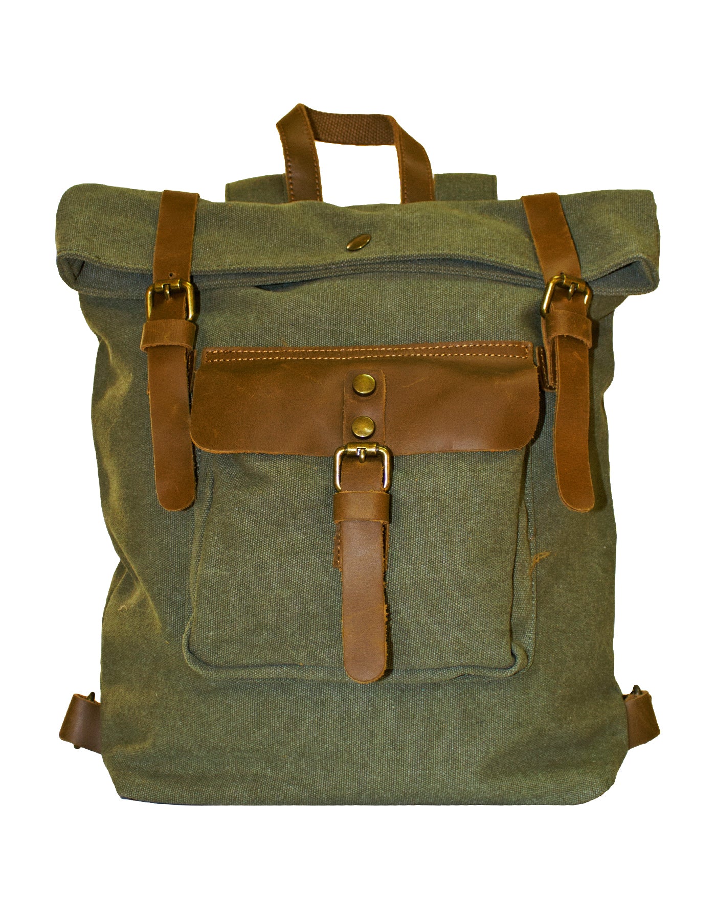 Fino SL-531 Unisex Canvas and Genuine Leather Backpack with Rolled up Closure
