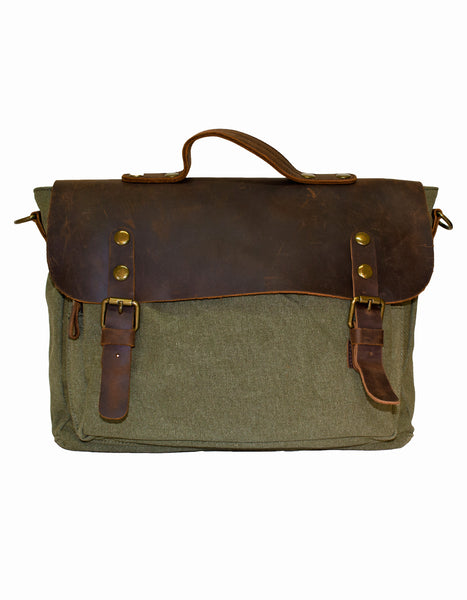 Fino LS-8084 Unisex Genuine Leather and Canvas Messenger Bag