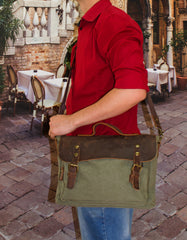 Fino LS-8084 Unisex Genuine Leather and Canvas Messenger Bag