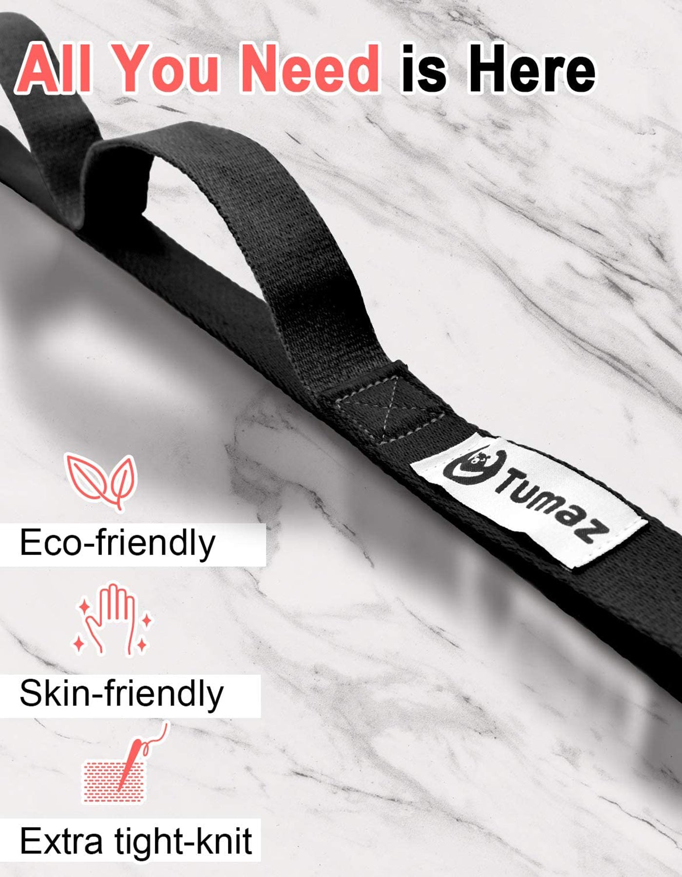 Tumaz LOOP Stretch Strap - 10 Loops & Non-Elastic Band for PT, Yoga & Dance