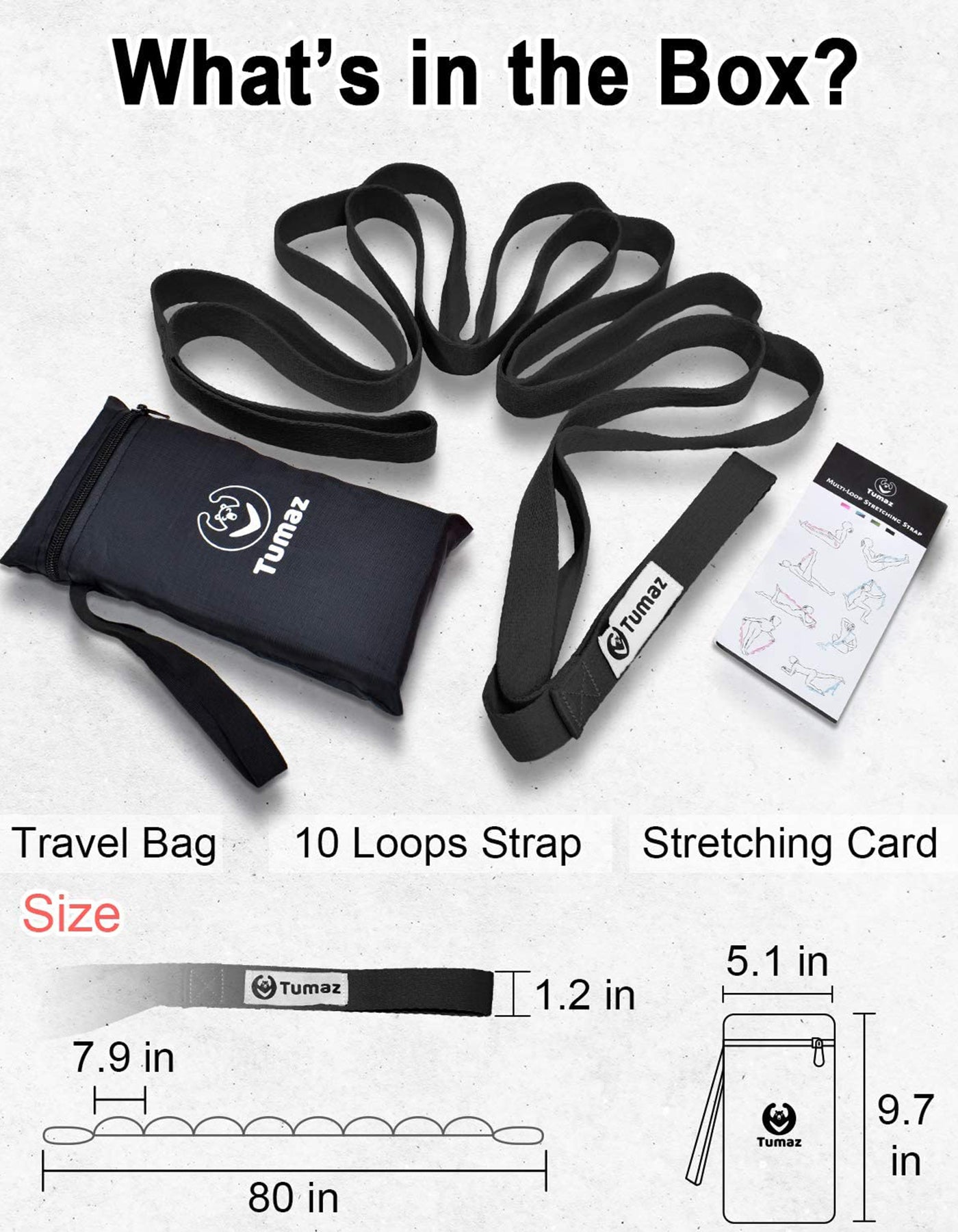 Tumaz LOOP Stretch Strap - 10 Loops & Non-Elastic Band for PT, Yoga & Dance