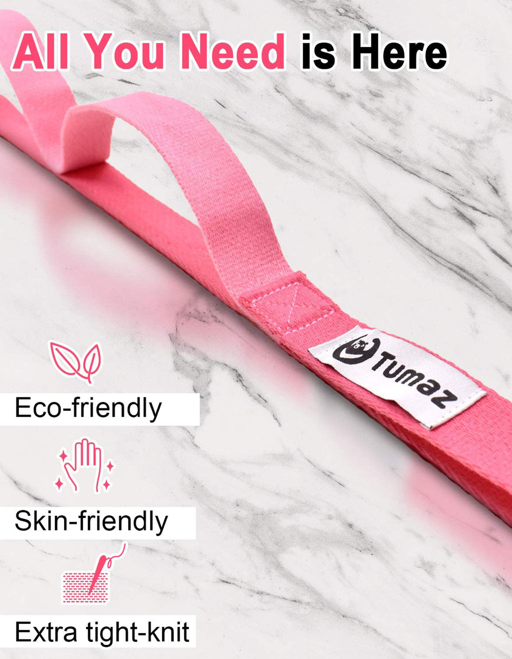 Tumaz LOOP Stretch Strap - 10 Loops & Non-Elastic Band for PT, Yoga & Dance