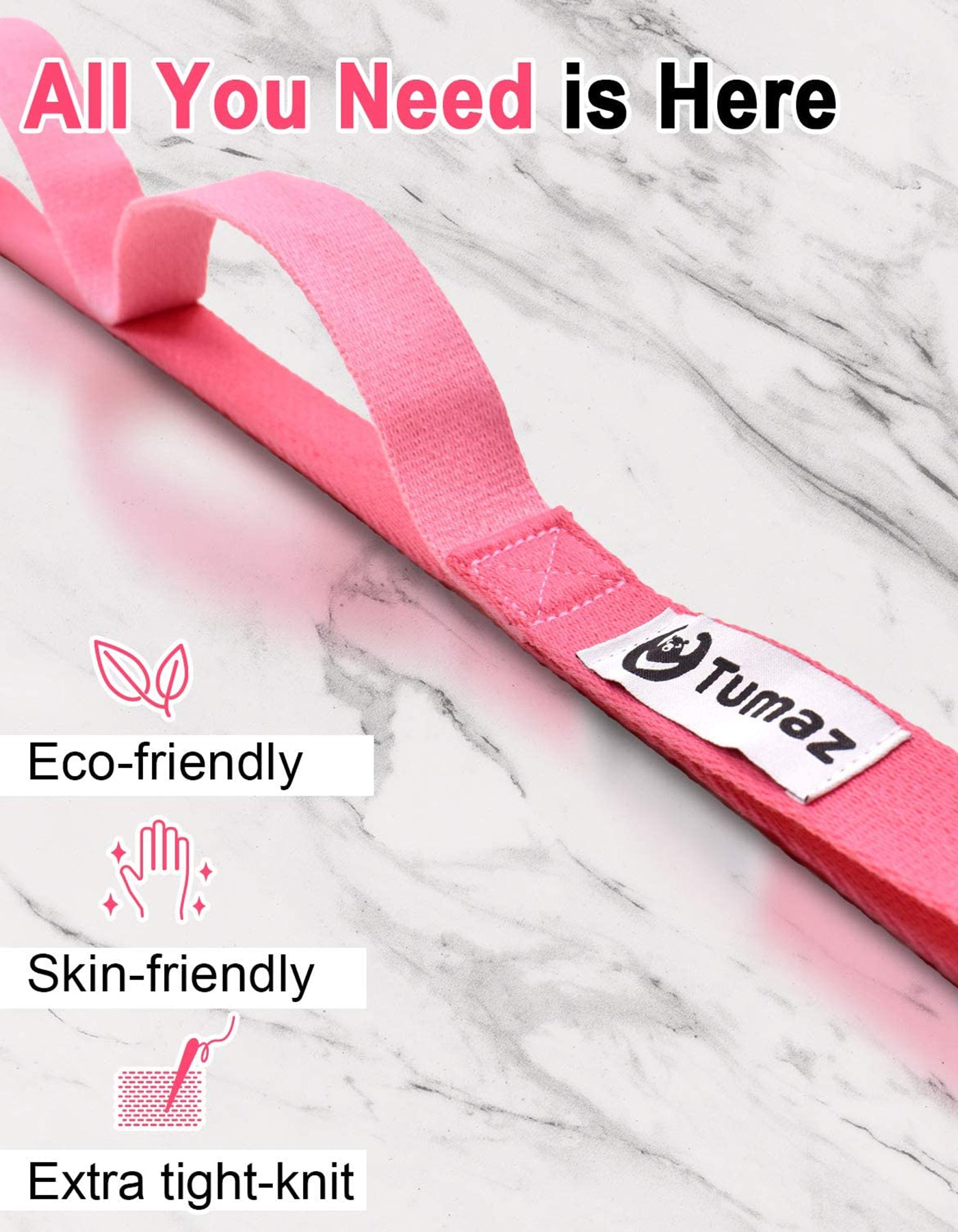 Tumaz LOOP Stretch Strap - 10 Loops & Non-Elastic Band for PT, Yoga & Dance