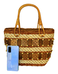 Fino SY03434 Straw Beach /Shopping Bag with Top Wooden Handle