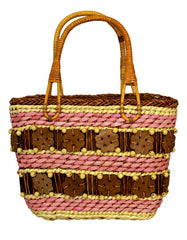 Fino SY03434 Straw Beach /Shopping Bag with Top Wooden Handle