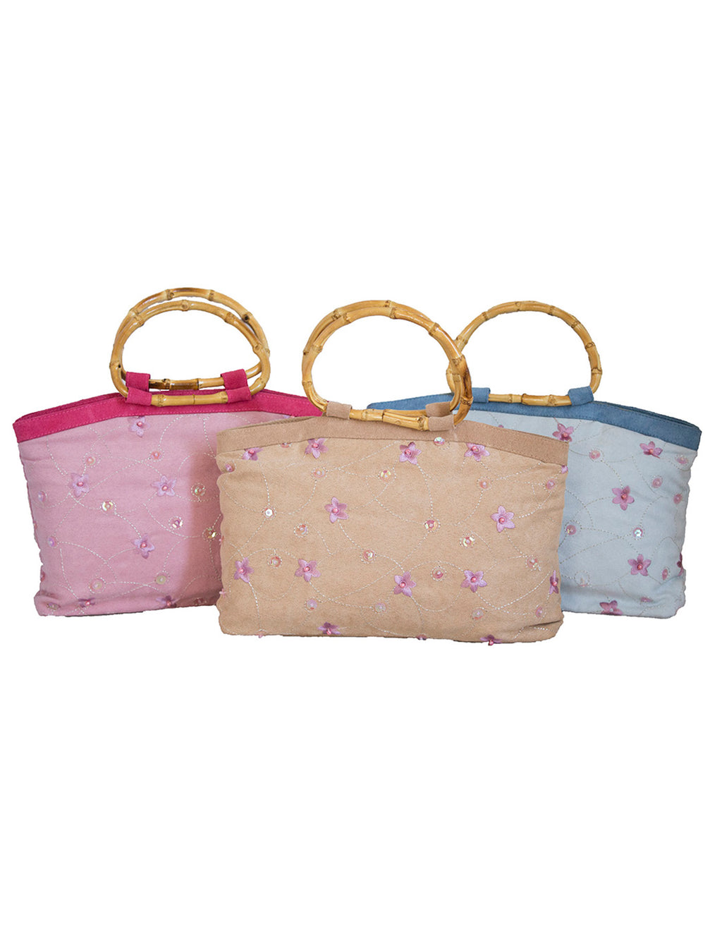 Fino T4-204A  Suede Bamboo Handle Value Pack Bags - Set of 3