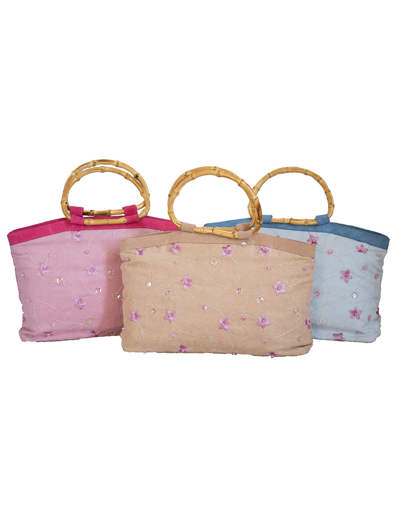 Fino T4-204A  Suede Bamboo Handle Value Pack Bags - Set of 3